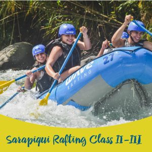 Group enjoying a Class II–III whitewater rafting adventure in Sarapiquí, Costa Rica