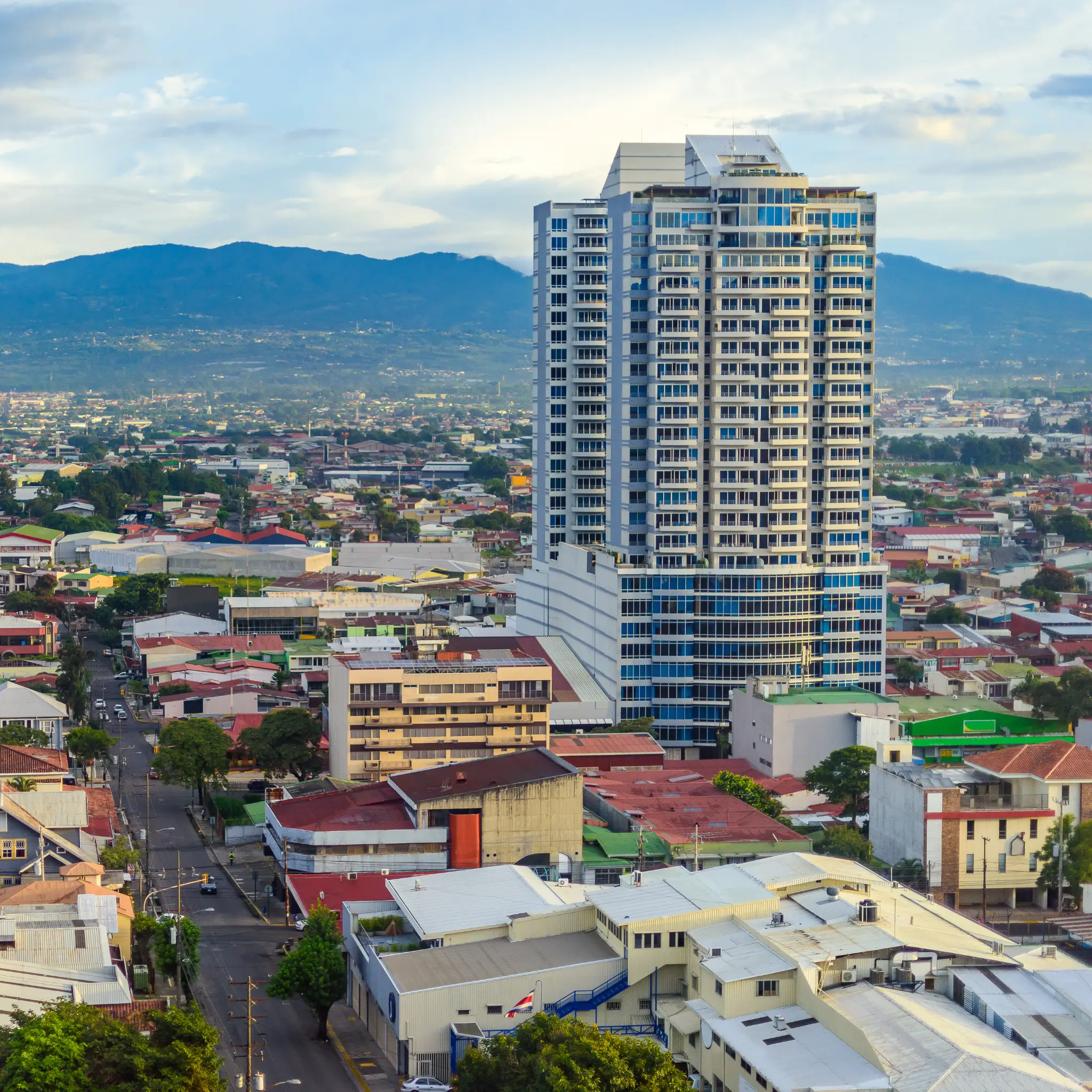 panoramic cityscape of San Jose Costa Rica with mountain backdrop