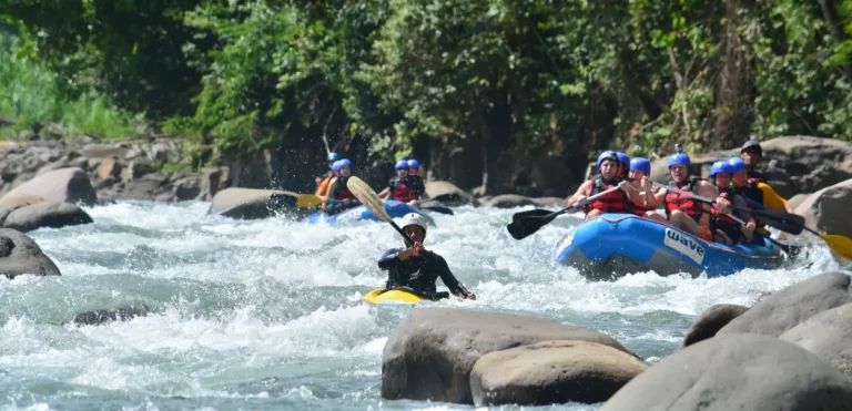 Rafting guide leading groups down the Balsa River in Costa Rica